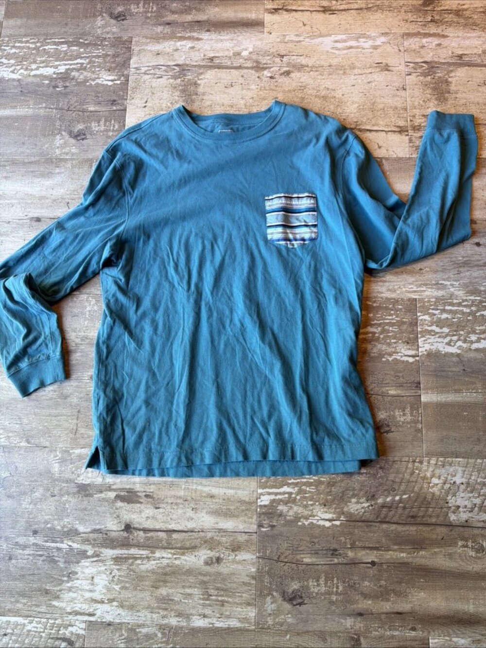 SURF PENDLETON Striped Pocket Aquamarine Long-sleeve Tee Shirt Men’s Large